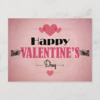 Retro Roze Valentijnsdag Kaart - Harten en Handen