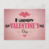 Retro Roze Valentijnsdag Kaart - Harten en Handen (Voorkant)