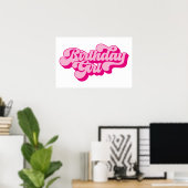 Retro Roze Verjaardagsmeisje Poster (Thuiskantoor)