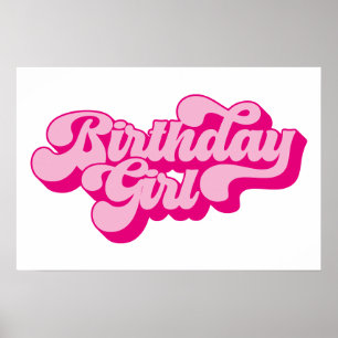 Retro Roze Verjaardagsmeisje Poster