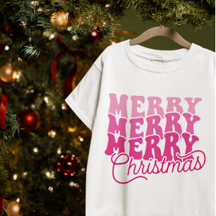 Retro Roze Vet en Monoline Prettig Kerstfeest T-shirt