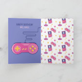 Retro roze videogame level op Custom Birthday Leag Kaart (Binnen)