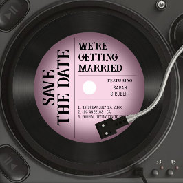 Retro  Roze Vignette Vinyl Record Bruiloft Save The Date