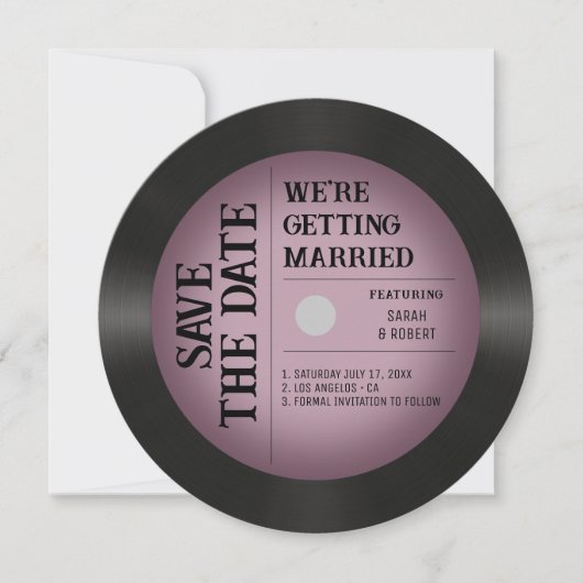 Retro Roze Vignette Vinyl Record Bruiloft Save The Date (Voorkant)
