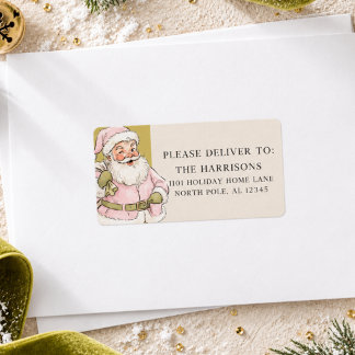 Retro Roze Vintage Kerstman Kerstadres Etiket