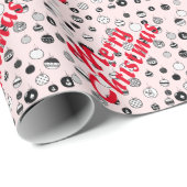 Retro Roze Vrolijk Kerstfeest Cadeaupapier (Rol Hoek)