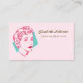 Retro Roze Vrouw Schoonheidssalon Visitekaartje (Voorkant)