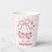 Retro Roze Waterverf Bow Meisje Baby shower Papieren Bekers (Voorkant)