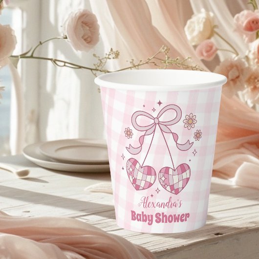 Retro Roze Waterverf Bow Meisje Baby shower Papieren Bekers
