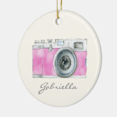 Retro Roze Waterverf Camera Gepersonaliseerd Keramisch Ornament (Links)