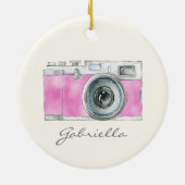 Retro Roze Waterverf Camera Gepersonaliseerd Keramisch Ornament (Achterkant)