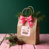 Retro Roze Waterverf Typemachine Kerst Vierkante Sticker