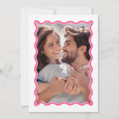 Retro Roze Wave Afbeelding Lijst Kronkelig Bruilof Kaart (Achterkant)