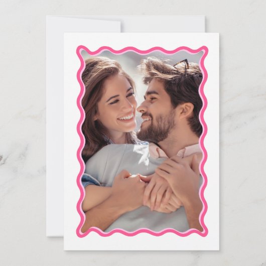 Retro Roze Wave Afbeelding Lijst Kronkelig Bruilof Kaart (Achterkant)