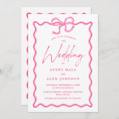 Retro Roze Wave Afbeelding Lijst Kronkelig Bruilof Kaart (Voorkant / Achterkant)