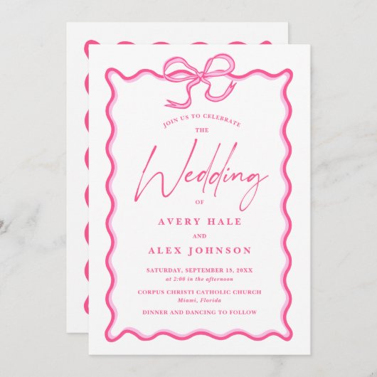 Retro Roze Wave Afbeelding Lijst Kronkelig Bruilof Kaart (Voorkant / Achterkant)
