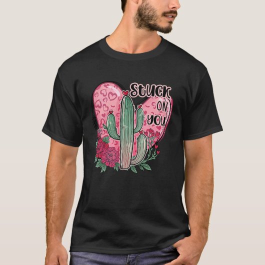 Retro Roze Westerne woestijn Valentijnsdag Cactus  T-shirt (Voorkant)