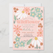 Retro Roze Wildflower Daisy Kids Verjaardag Kaart (Voorkant)