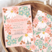 Retro Roze Wildflower Daisy Kids Verjaardag Kaart