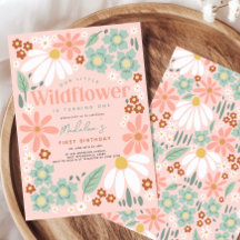 Retro Roze Wildflower Daisy Kids Verjaardag