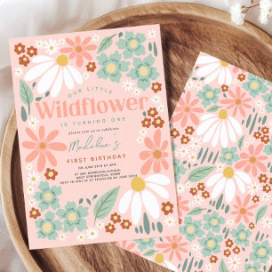 Retro Roze Wildflower Daisy Kids Verjaardag Kaart