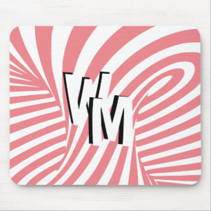 Retro Roze Wit Abstract Zebra Patroon Initialen Muismat
