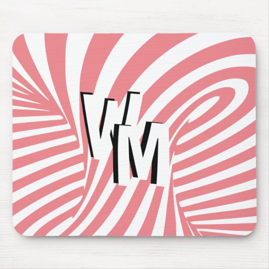 Retro Roze Wit Abstract Zebra Patroon Initialen Muismat (Voorkant)