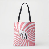 Retro Roze Wit Abstract Zebra Patroon Initialen Tote Bag (Voorkant)
