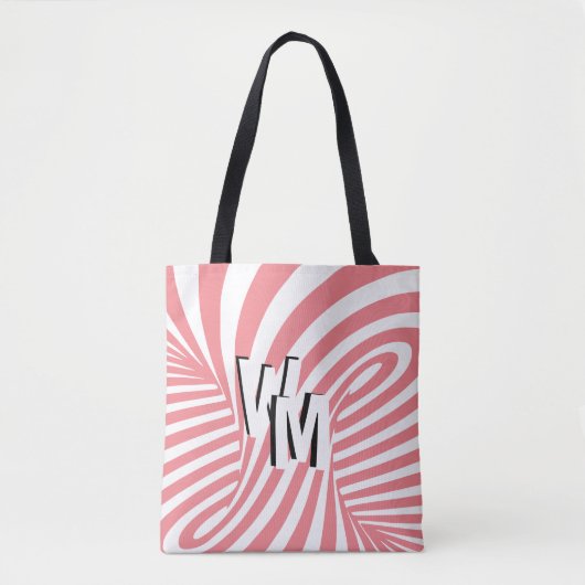 Retro Roze Wit Abstract Zebra Patroon Initialen Tote Bag (Voorkant)