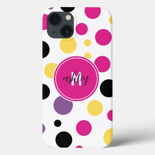 Retro Roze Wit Monogram Polka Dots Case-Mate iPhone Case (Achterkant)
