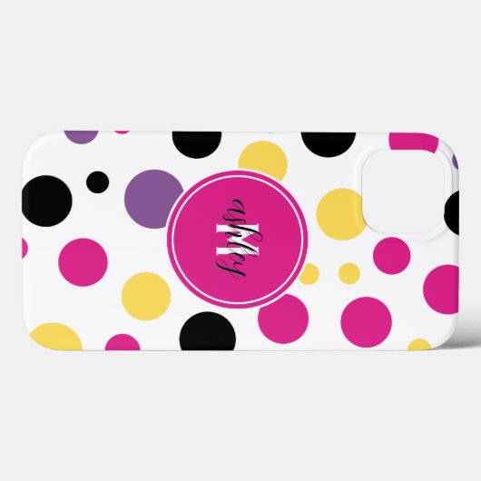 Retro Roze Wit Monogram Polka Dots Case-Mate iPhone Case (Achterkant (horizontaal))