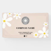 Retro Roze & Witte Daisy Zakelijke Logo Display Spandoek (Horizontaal)
