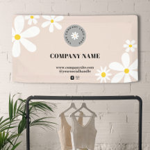 Retro Roze & Witte Daisy Zakelijke Logo Display
