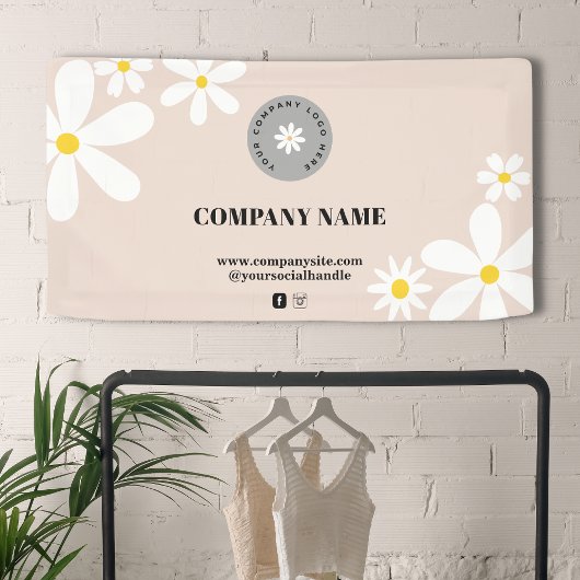 Retro Roze & Witte Daisy Zakelijke Logo Display Spandoek