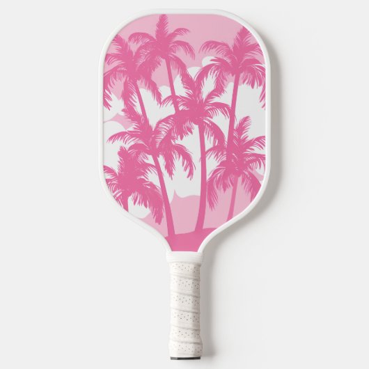 Retro roze witte palmbomen tropisch pickleball paddle (Voorkant)