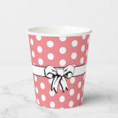 Retro Roze Witte Polka Dot Witte Boog Gepersonalis Papieren Bekers (Achterkant)