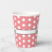 Retro Roze Witte Polka Dot Witte Boog Gepersonalis Papieren Bekers (Rechts)