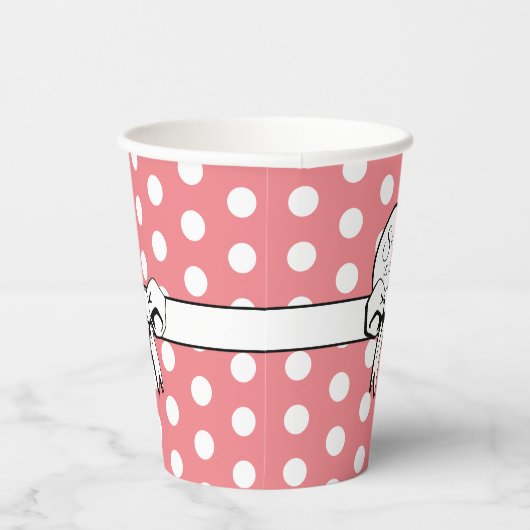 Retro Roze Witte Polka Dot Witte Boog Gepersonalis Papieren Bekers (Rechts)