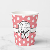 Retro Roze Witte Polka Dot Witte Boog Gepersonalis Papieren Bekers (Voorkant)