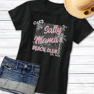 Retro Roze & Witte Salty Mama's Beach Club Trendy T-shirt