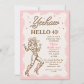  Retro Roze Yeehaw Cowgirl 40e verjaardag Kaart (Voorkant)