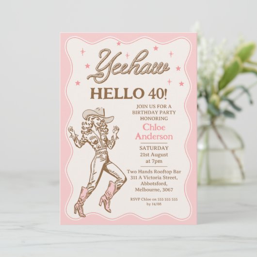  Retro Roze Yeehaw Cowgirl 40e verjaardag Kaart (Staand voorkant)