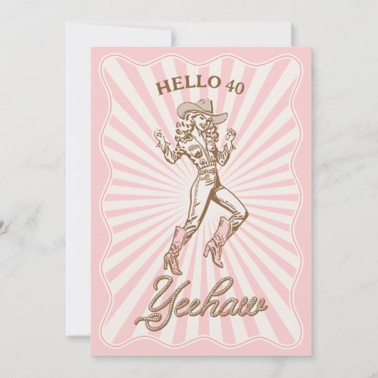  Retro Roze Yeehaw Cowgirl 40e verjaardag Kaart (Achterkant)