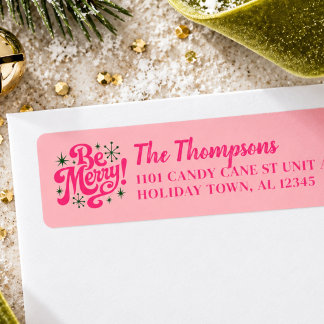 Retro Roze Zalig Kerst Persoonlijk Kerst Retouradr Etiket