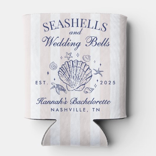 Retro Roze Zeeschelpen & Huwelijksbellen Bachelore Blikjeskoeler (Achterkant)