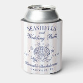 Retro Roze Zeeschelpen & Huwelijksbellen Bachelore Blikjeskoeler (Blikje Achterkant)