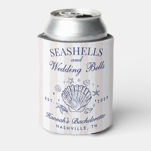Retro Roze Zeeschelpen & Huwelijksbellen Bachelore Blikjeskoeler (Blikje Achterkant)