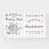 Retro Roze Zeeschelpen & Huwelijksbellen Bachelore Spandoek (Horizontaal)