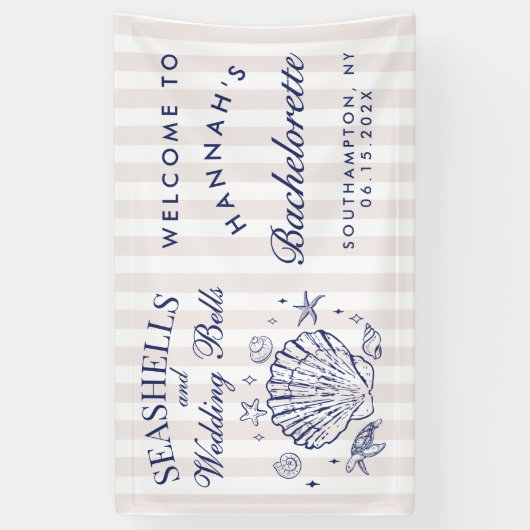 Retro Roze Zeeschelpen & Huwelijksbellen Bachelore Spandoek (Verticaal)