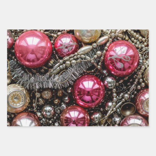 Retro Roze & Zilver Ornament Inpakpapier Vel (Voorkant 2)